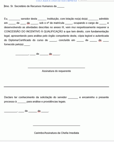 Modelo de Requerimento a Incentivo a qualificação 