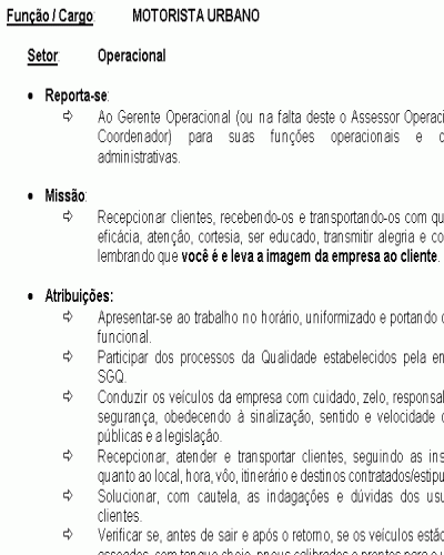 Modelo de Descrição de Cargo - Motorista Urbano