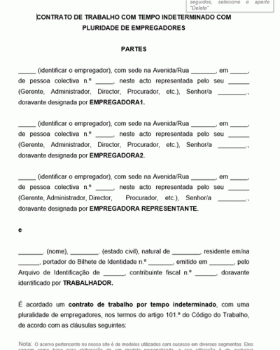 Contrato Padrão Para Trabalho Com Tempo Indeterminado Com Pluralidade