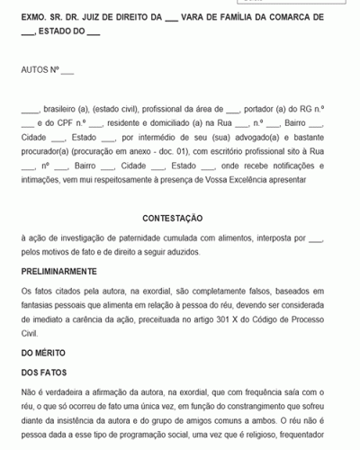 Modelo de Contestação à Ação de Investigação de Paternidade Cumulada com Alimentos