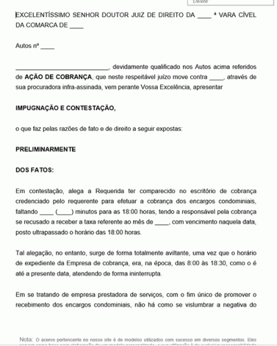 Modelo de Petição Impugnação à Contestação em Ação de Cobrança de Condomínio