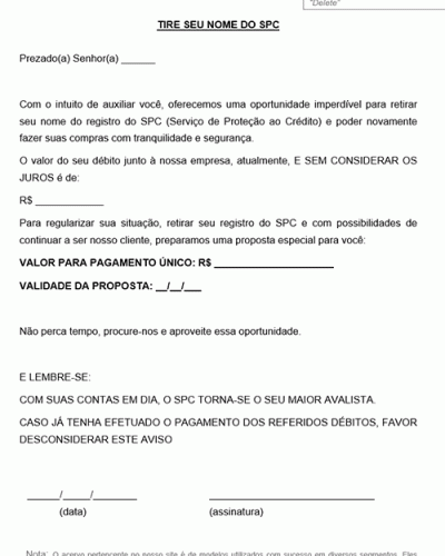 Referência Para Uma Carta Convite Para Cliente Renegociação Dívida