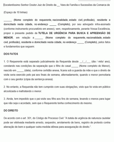 Modelo de Petição Ação de Busca e Apreensão de Menor - CPC Lei 13.105.2015