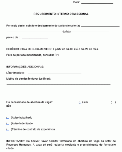 Modelo de Requerimento Interno Demissão - Solicitação