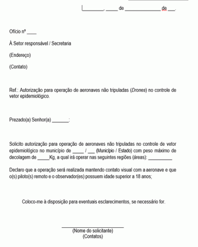 Modelo de Carta Solicitação de Autorização para Voo de Drone