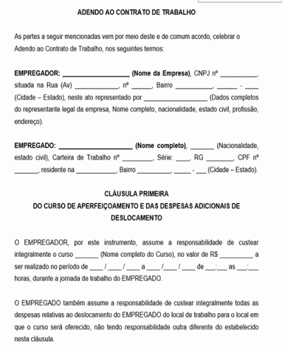 Modelo de Adendo ao Contrato de Trabalho sobre Custeio de Curso e Pacto de Permanência