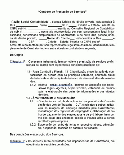 Modelo de Contrato de Prestação de Serviços Contábeis - Contabilidade