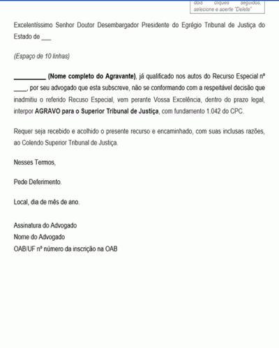 Modelo de Agravo para Destrancar Recurso Especial Denegado pelo Tribunal Novo CPC Lei n 13.105.2015