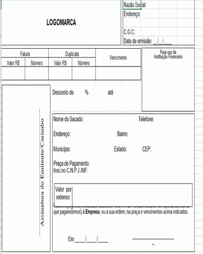 Modelo de Duplicata de Vendas Mercantil