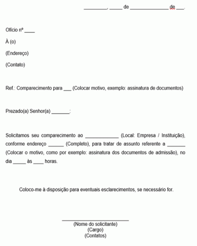 Modelo de Carta Convocação Solicitação de Comparecimento 