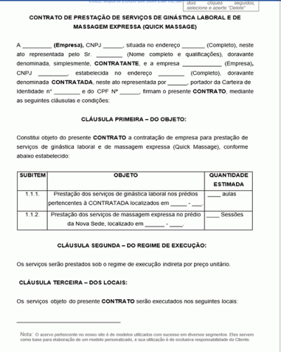 Modelo de Contrato de Prestação de Serviços de Ginástica Laboral para Empresas