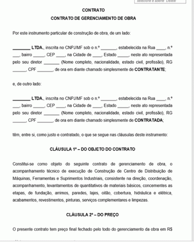 Modelo de Contrato de Prestação de Serviços de Gerenciamento de Obras