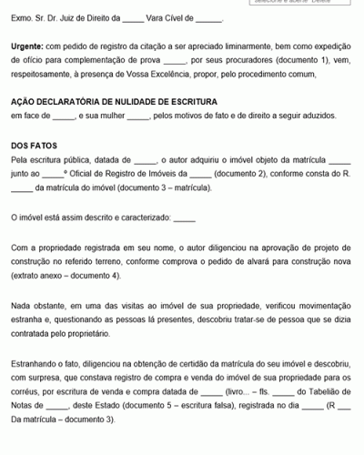 Modelo de Petição Ação Declaratória de Nulidade de Escritura - Novo CPC