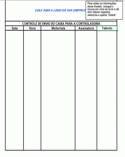 Modelo de Controle de Envio do Caixa Controladoria