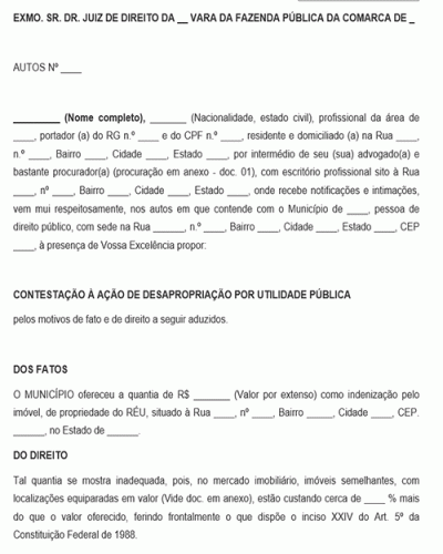 Modelo de Contestação à Ação de Desapropriação por Utilidade Pública