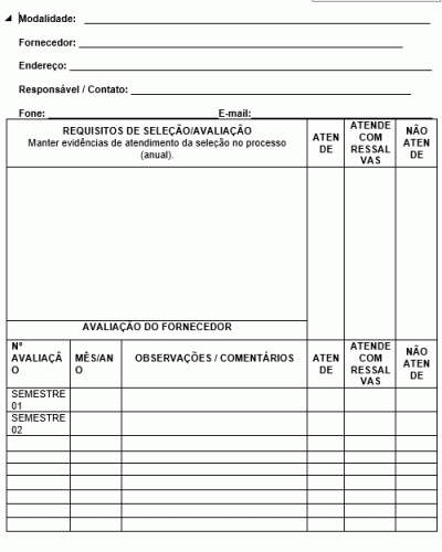 Modelo de Processo da Qualidade - Ficha de Seleção e Qualificação Fornecedores