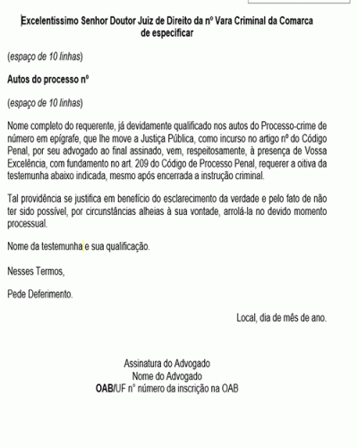 Modelo de Petição Oitiva de Testemunha após o Encerramento da Instrução Criminal