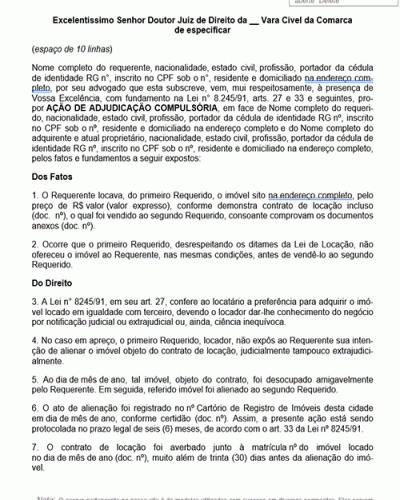 Modelo de Petição Adjudicação Compulsória de Imóvel - Novo CPC Lei nº 13.105.15