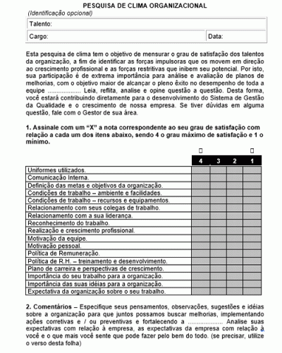 Modelo de Processo da Qualidade - Formulário de Pesquisa de Clima Organizacional