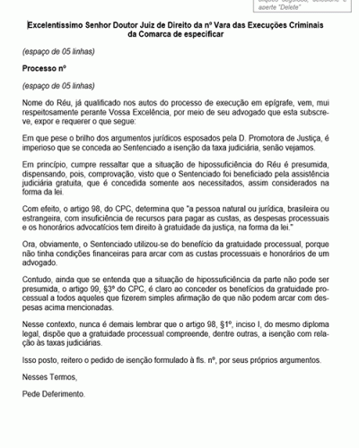 Modelo de Petição Impugnação à Manifestação do Ministério Público sobre o Pedido de Isenção de Taxas