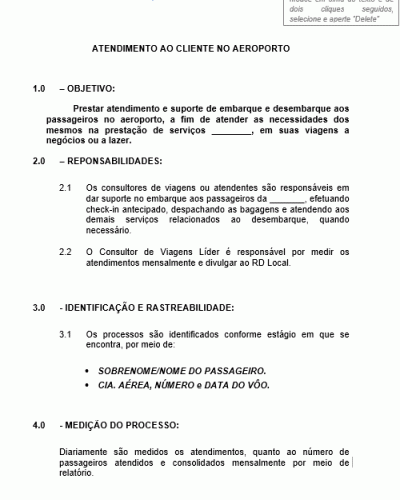 Modelo de Instrução de Trabalho - Processo da Qualidade - Atendimento a Passageiros no Aeroporto