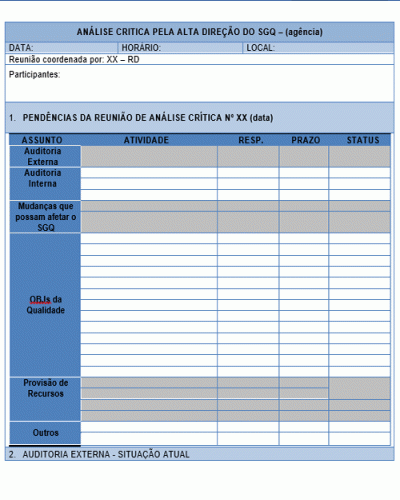 Modelo de Processo da Qualidade - Ata Reunião Analise Critica da Direção - SGQ