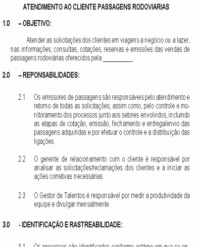 Modelo de Processo da Qualidade - Atendimento ao Cliente Passagens Rodoviárias