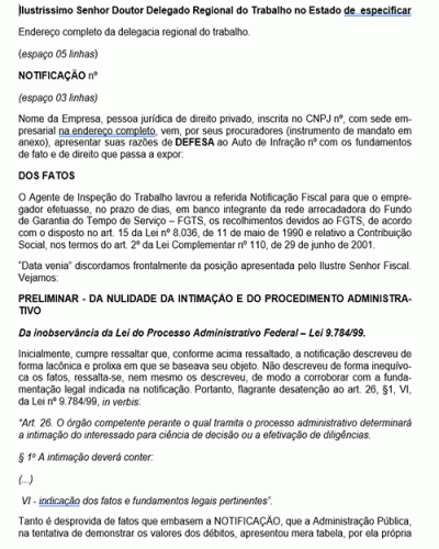 Modelo de Petição Defesa Administrativa em Virtude de Autuação Fiscal