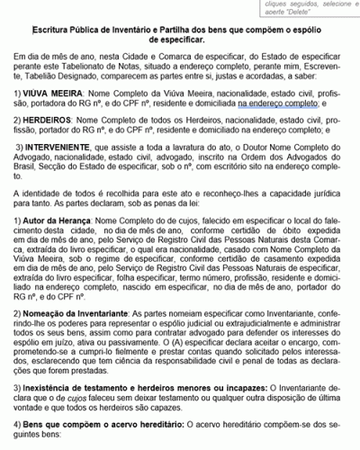 Modelo de Petição Escritura Pública de Inventário com Bens a Partilhar