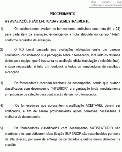 Modelo de Processo da Qualidade - Procedimento Avaliação Fornecedores Qualificados