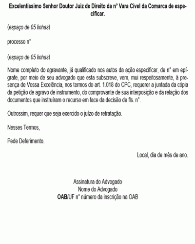 Modelo de Petição Juntada de Cópia de Petição de Agravo de Instrumento e do Comprovante de Interposição - Novo CPC Lei n° 13.105.15