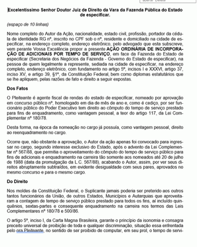 Modelo de Petição Incorporação de Adicionais por Tempo de Serviço - Novo CPC Lei nº 13.105.2015