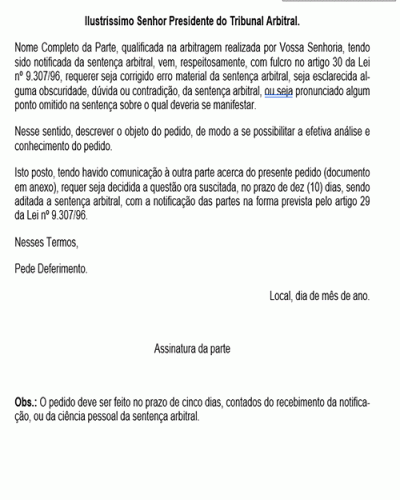 Modelo de Petição Requerimento ao Tribunal Arbitral