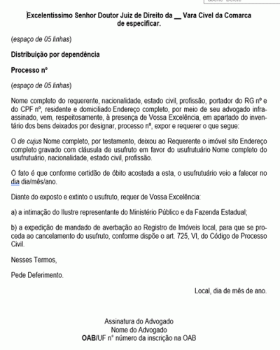 Modelo de Petição Extinção de Usufruto - Novo CPC Lei nº 13.105.15