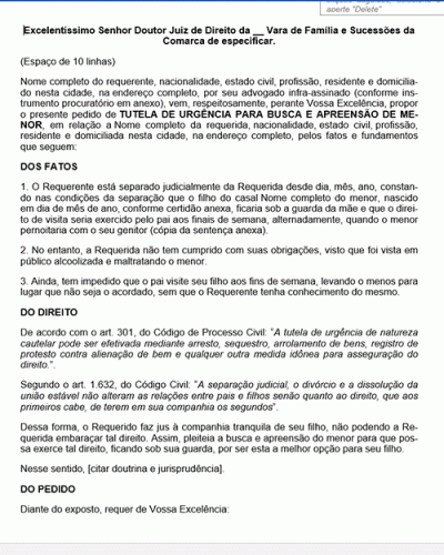 Modelo de Petição Busca e Apreensão de Menor - Novo CPC Lei n° 13.105.15