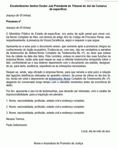 Modelo de Petição Pedido de Diligências Após a Pronúncia - Acusação