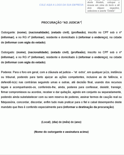 Modelo de Carta de Procuração - Procuração AD JUDICIA