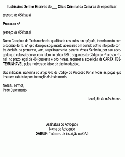 Modelo de Petição Carta Testemunhável