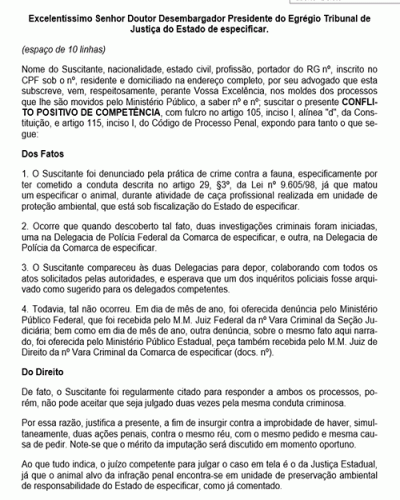 Modelo de Petição Conflito Positivo de Competência - Crime contra a Fauna