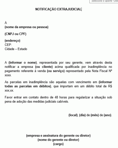 Modelo de Carta de Cobrança - Notificação Extrajudicial - Clientes Físicos ou Jurídicos