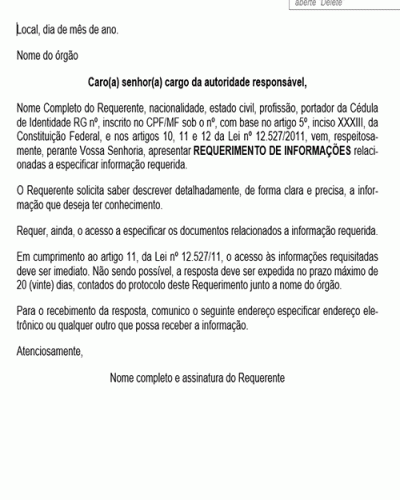 Modelo de Petição Pedido de Acesso a Informação - Lei nº 12.527.11