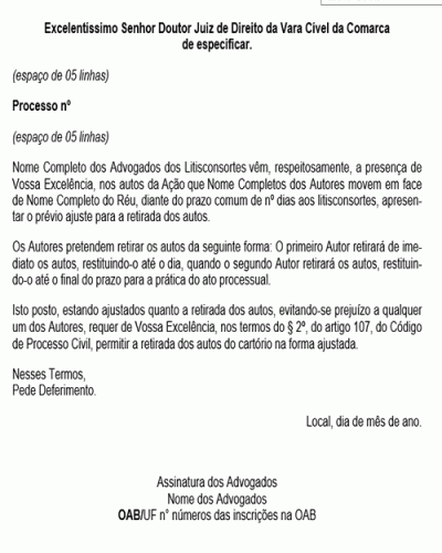 Modelo de Petição Pedido de Vista - Prazo Comum às Partes - Novo CPC Lei nº 13.105.15