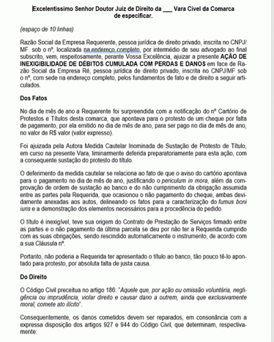 Modelo de Petição Ação de Inexigibilidade de Débitos - Novo CPC - Lei n° 13.105.15