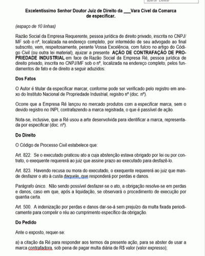 Modelo de Petição Ação de Contrafação de Propriedade Industrial - Novo CPC Lei nº 13.105.15