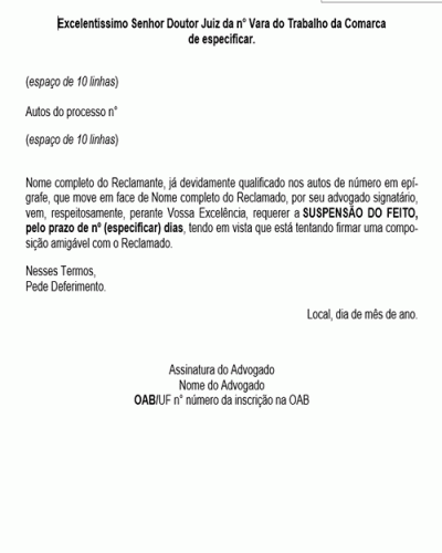 Modelo de Petição Suspensão do Processo - Reclamação Trabalhista - Novo CPC Lei nº 13.105.2015