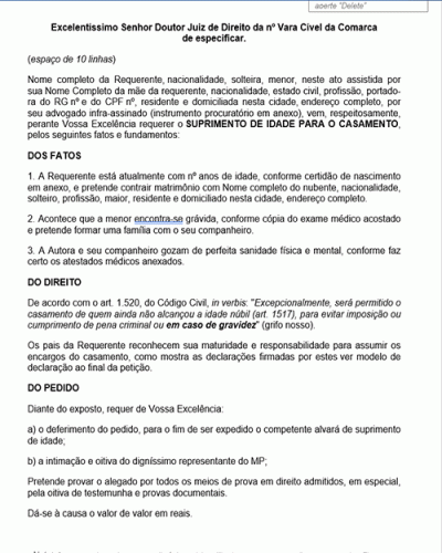 Modelo de Petição Suprimento de Idade para Casamento