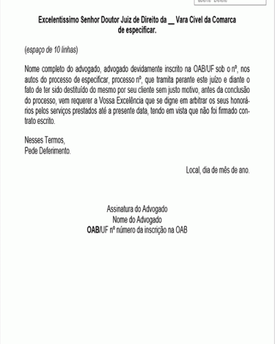 Modelo de Petição Arbitramento de Honorários Advocatícios por Motivo de Destituição - Novo CPC Lei nº 13.105.2015