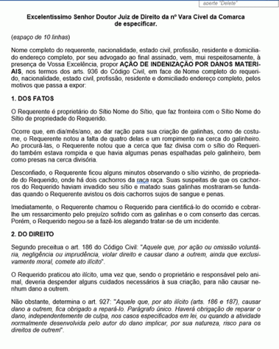 Modelo de Petição Indenização - Danos Materiais Causados por Animal - Novo CPC Lei nº 13.105.15