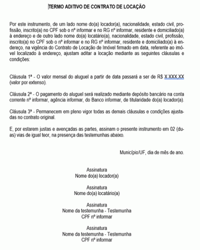 Modelo de Termo Aditivo de Contrato de Locação - Prédio