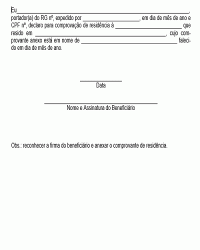 Modelo de Declaração de Residência - Imóvel de Falecido